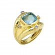 14kt Yellow Gold Hammered Aquamarine Sugar Loaf Cabochon & Diamond Ring