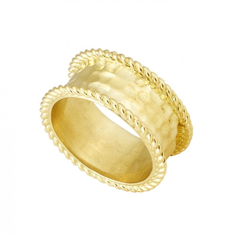 14kt Yellow Gold Hammered Band with Twist Rope Edge