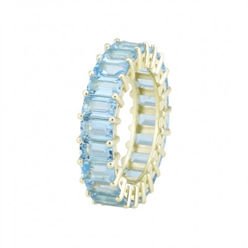 14kt Yellow Gold Blue Topaz Emerald Cut Eternity Band