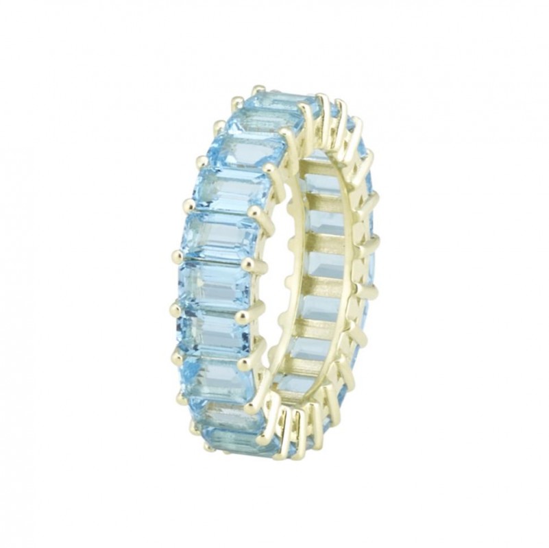 14kt Yellow Gold Blue Topaz Emerald Cut Eternity Band