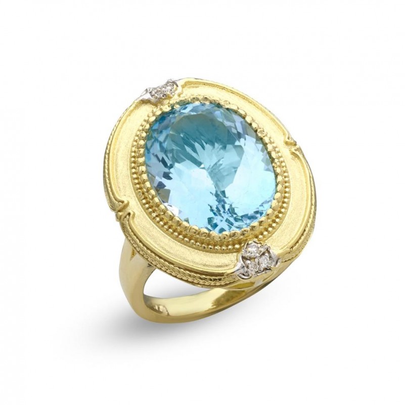 14kt Yellow Gold Sky Blue Topaz & Diamond Ring