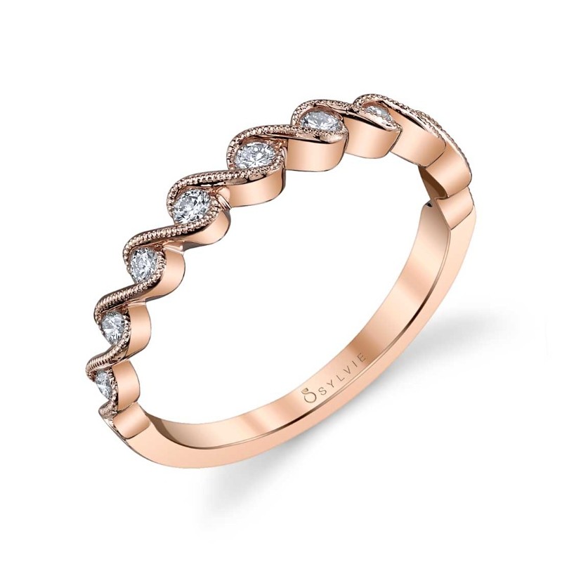 Rose Gold & Diamond Stackable Wedding Band - H&eacute;l&egrave;na