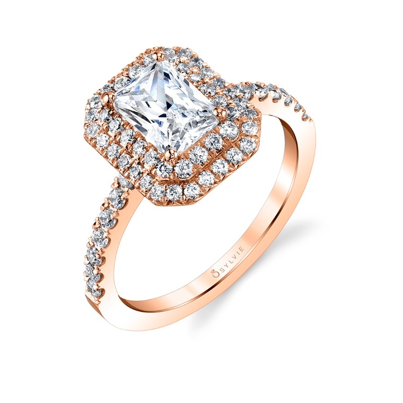 Emerald Cut Double Halo Engagement Ring - Claudia