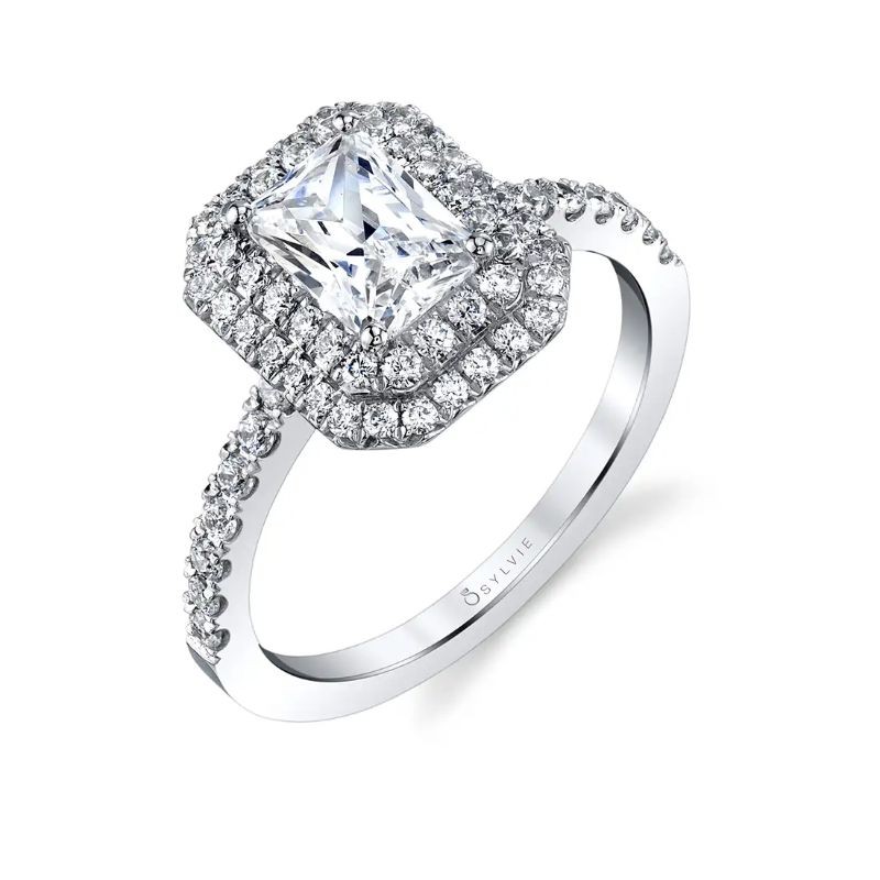 Emerald Cut Double Halo Engagement Ring - Claudia
