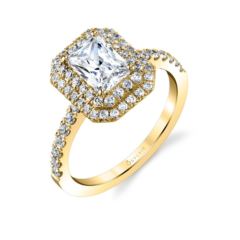 Emerald Cut Double Halo Engagement Ring - Claudia