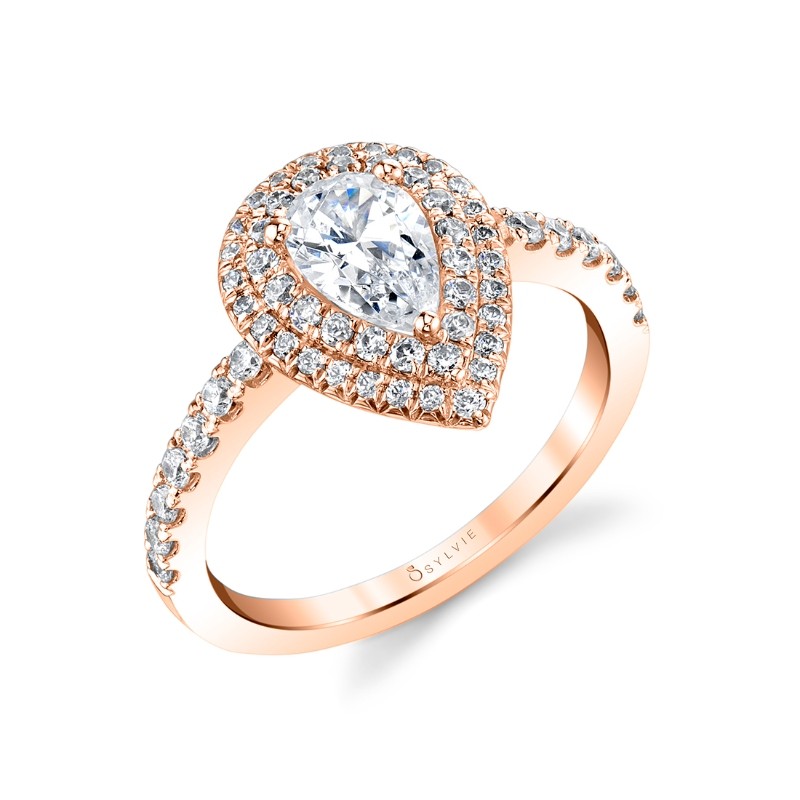 Pear Shaped Double Halo Engagement Ring - Claudia