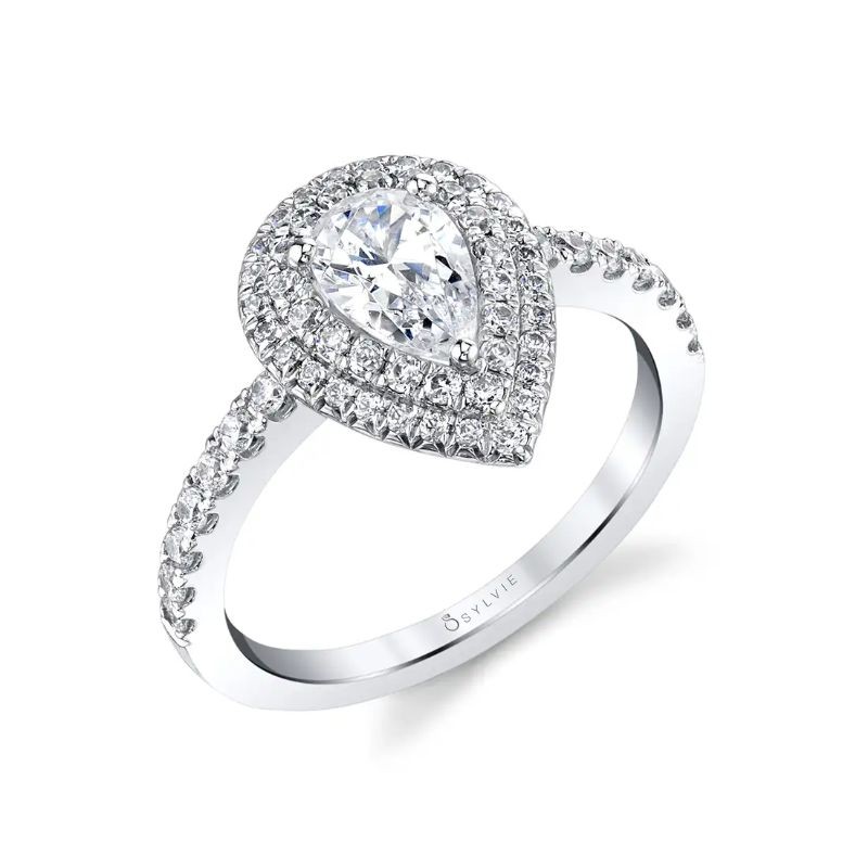 Pear Shaped Double Halo Engagement Ring - Claudia
