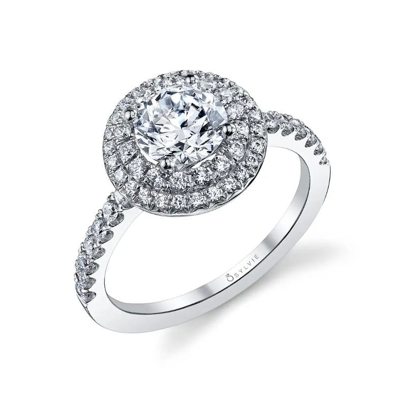 Round Cut Double Halo Engagement Ring - Claudia