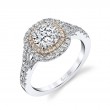 Round Cushion Cut Two Tone Double Halo Engagement Ring - Rose