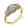 Round Cushion Cut Three Stone Halo Engagement Ring - Hannela