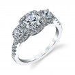 Round Cushion Cut Three Stone Halo Engagement Ring - Hannela