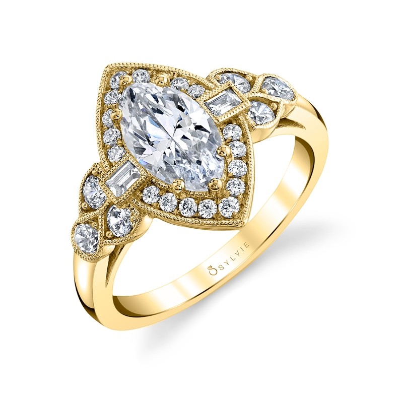 Marquise Cut Modern Vintage Engagement Ring - Francesca
