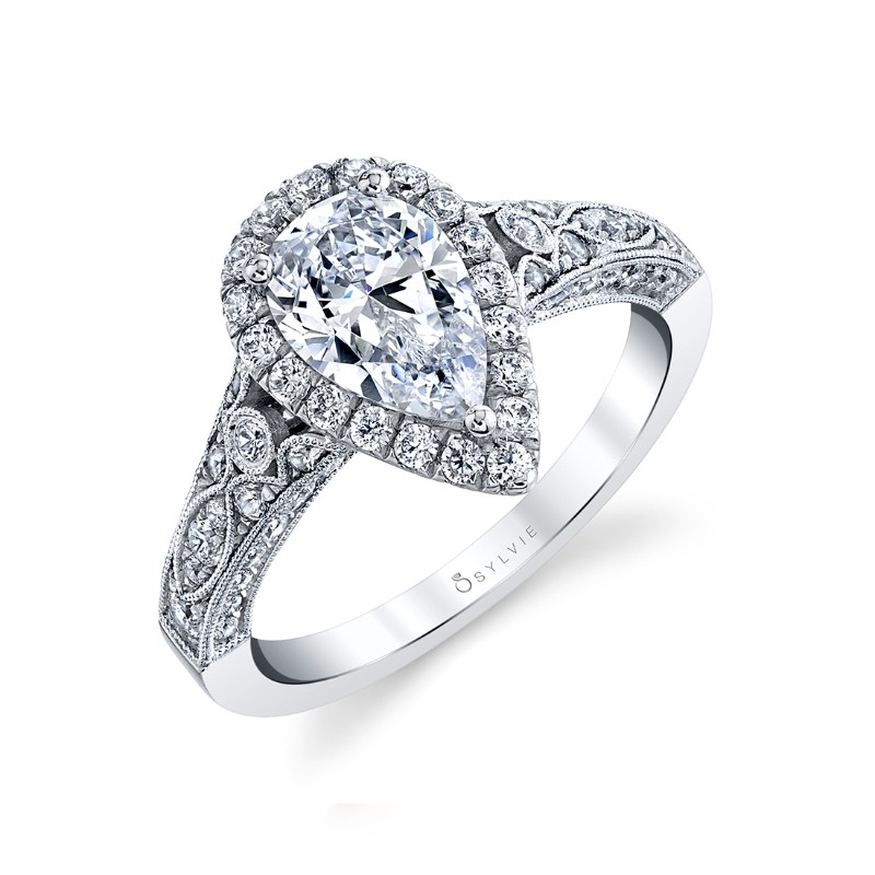 Pear Shaped Modern Vintage Halo Engagement Ring - Cheri