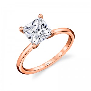 14K ROSE GOLD FOUR PRONG SOLITAIRE SETTING FOR A 4.4MM PRINCESS CUT