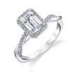 Emerald Cut Modern Halo Diamond Spiral Engagement Ring - Coralie