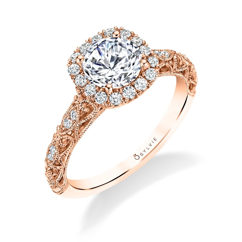 Round Cut Cushion Halo Modern Vintage Engagement Ring - Regine