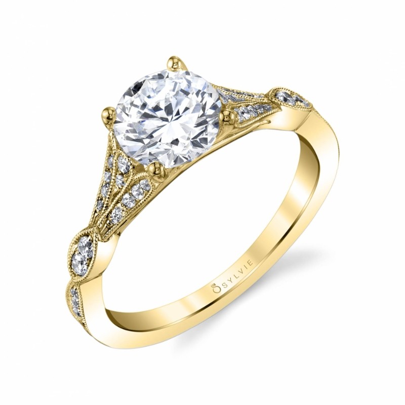 Round Cut Unique Vintage Engagement Ring - Renee