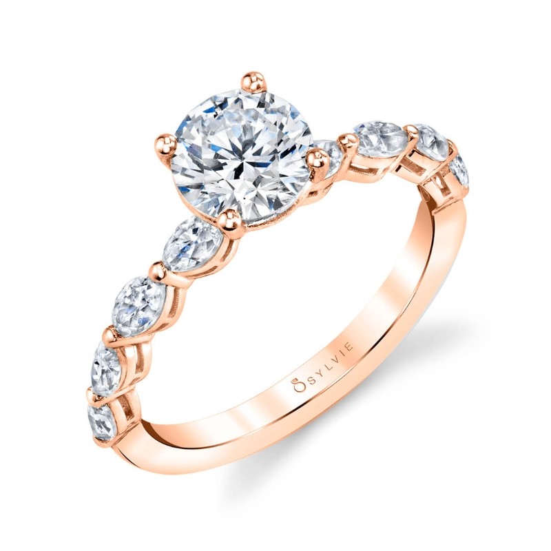 Round Cut Classic Engagement Ring With Marquise Side Stones - Solange