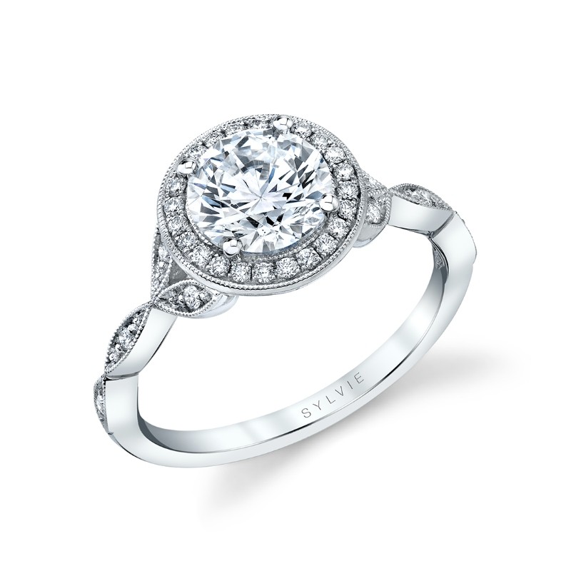 Round Cut Vintage Inspired Halo Engagement Ring - Georgienne