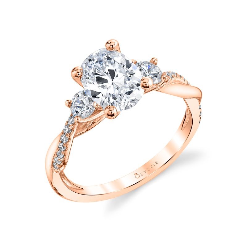 Oval Cut Three Stone Spiral Engagement Ring - Evangeline