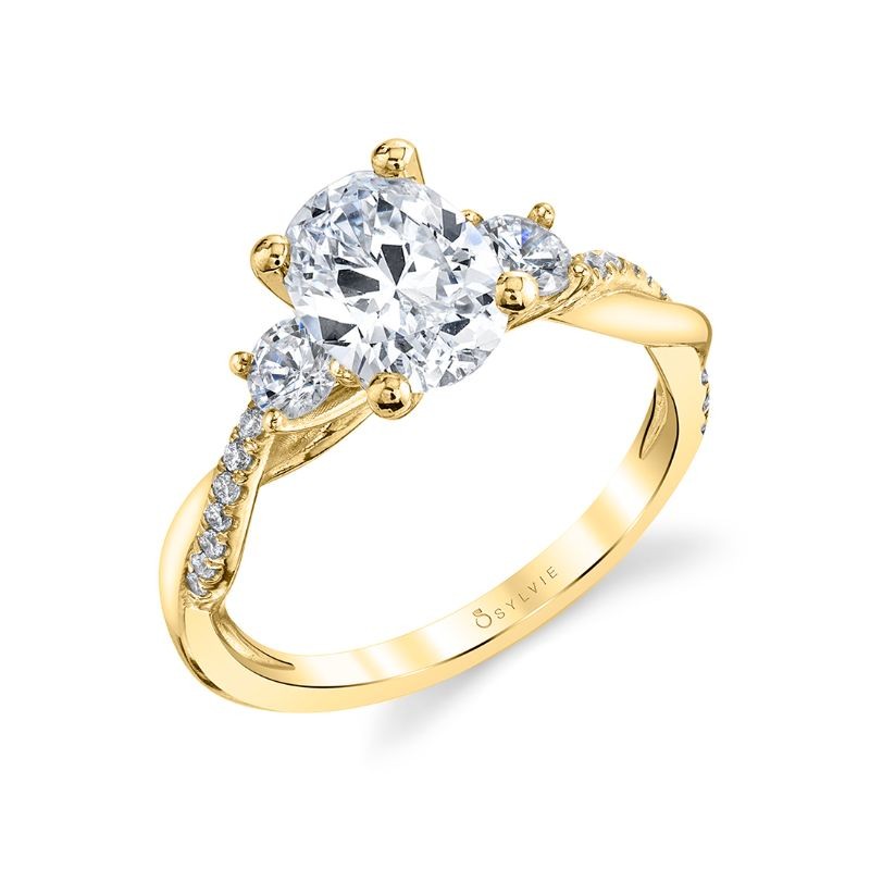 Oval Cut Three Stone Spiral Engagement Ring - Evangeline
