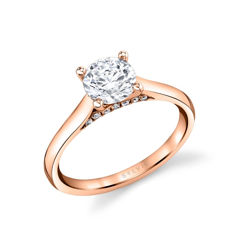 Round Cut Diamond Bridge Solitaire Engagement Ring - Leslie