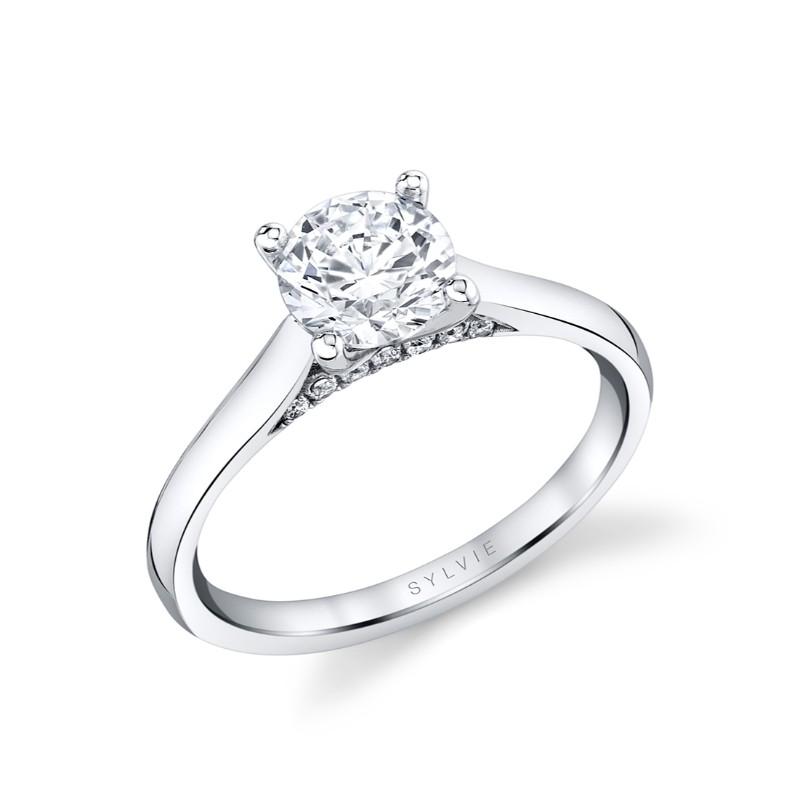 Round Cut Diamond Bridge Solitaire Engagement Ring - Leslie