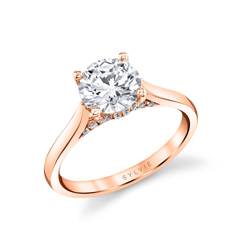 Round Cut Diamond Bridge Hidden Halo Engagement Ring - Lisa