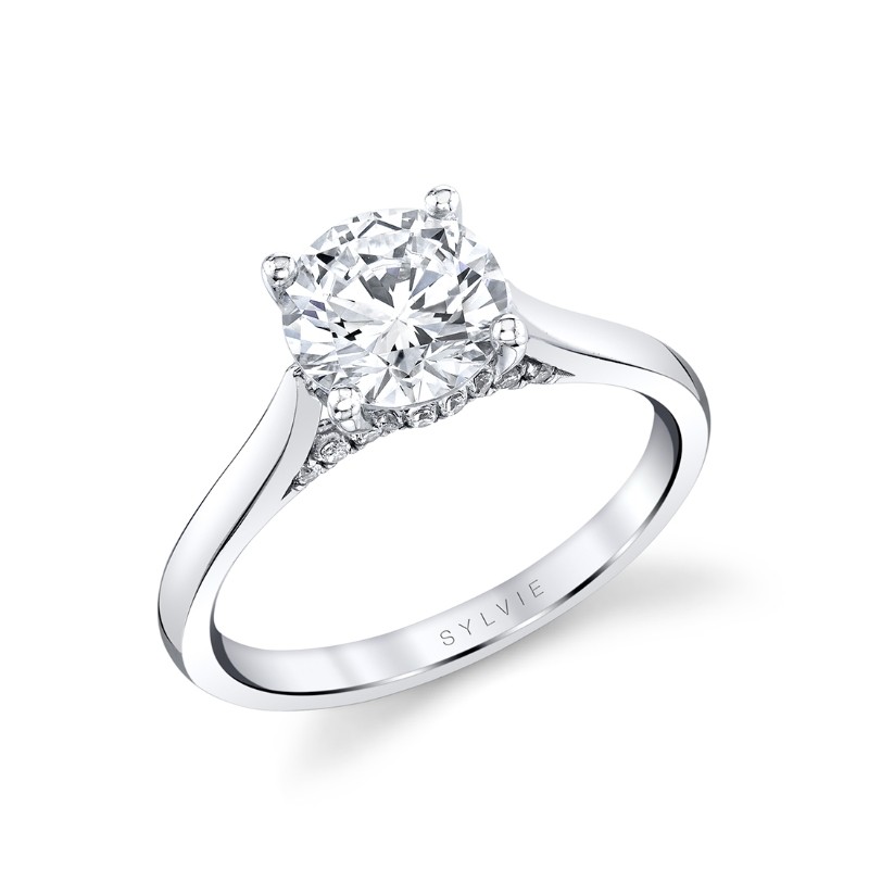 Round Cut Diamond Bridge Hidden Halo Engagement Ring - Lisa