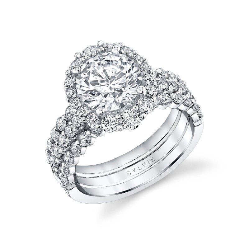 Round Cut Split Shank Halo Engagement Ring - Abigail