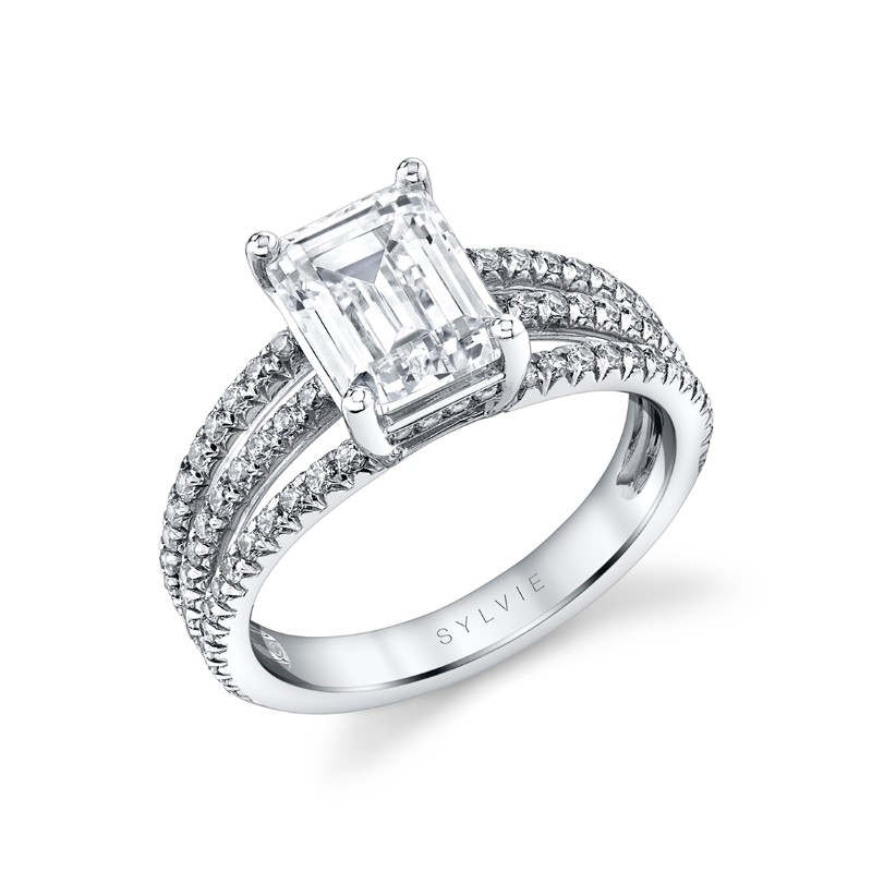 Emerald Cut Classic Split Shank Engagement Ring - Ainsley
