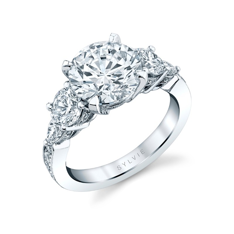 Round Cut Three Stone Engagement Ring - Camryn