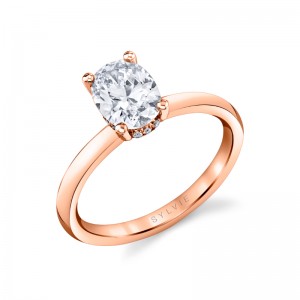 14K ROSE GOLD SOLITAIRE SETTING WITH .13CTTW ROUND SI CLARITY & G COLOR DIAMONDS SET IN THE HIDDEN HALO (FOR A 2 CT OVAL CENTER)