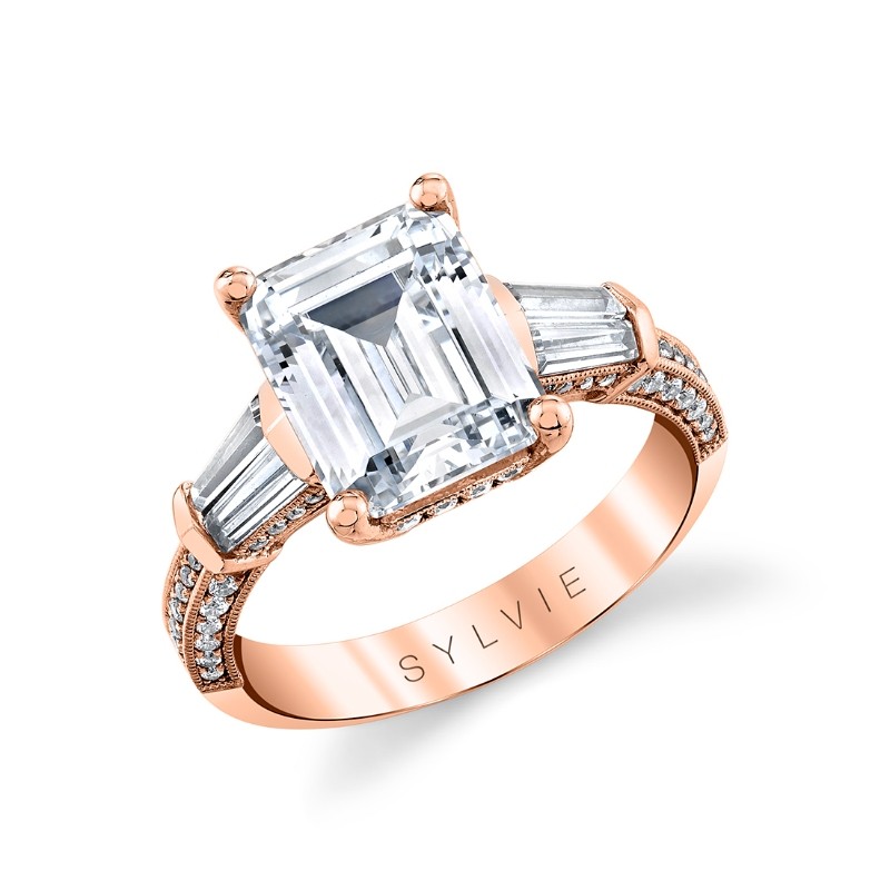 Emerald Cut Three Stone Engagement Ring - Alexis