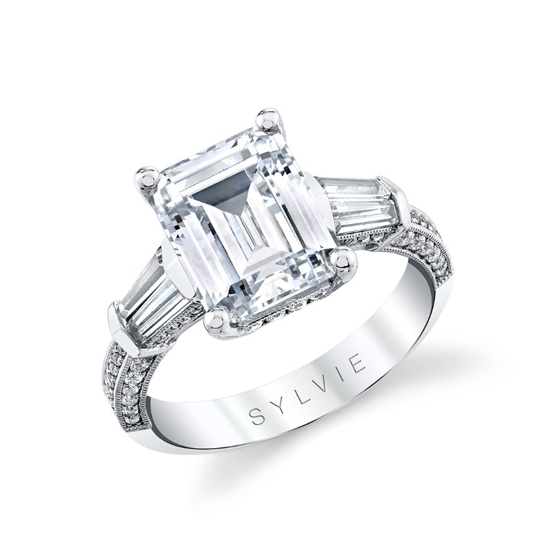 Emerald Cut Three Stone Engagement Ring - Alexis