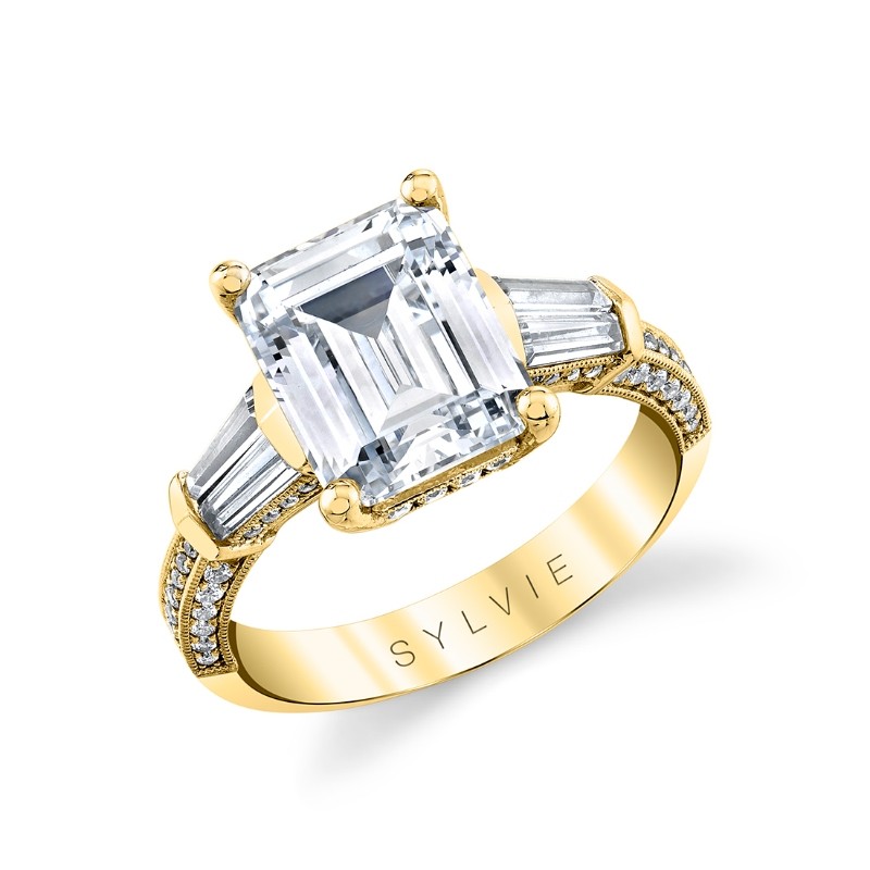 Emerald Cut Three Stone Engagement Ring - Alexis