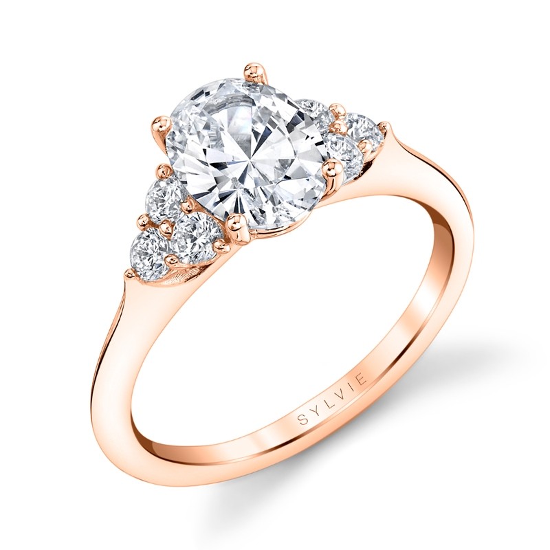 Oval Cut Engagement Ring with Side Stone Clusters - Skylar