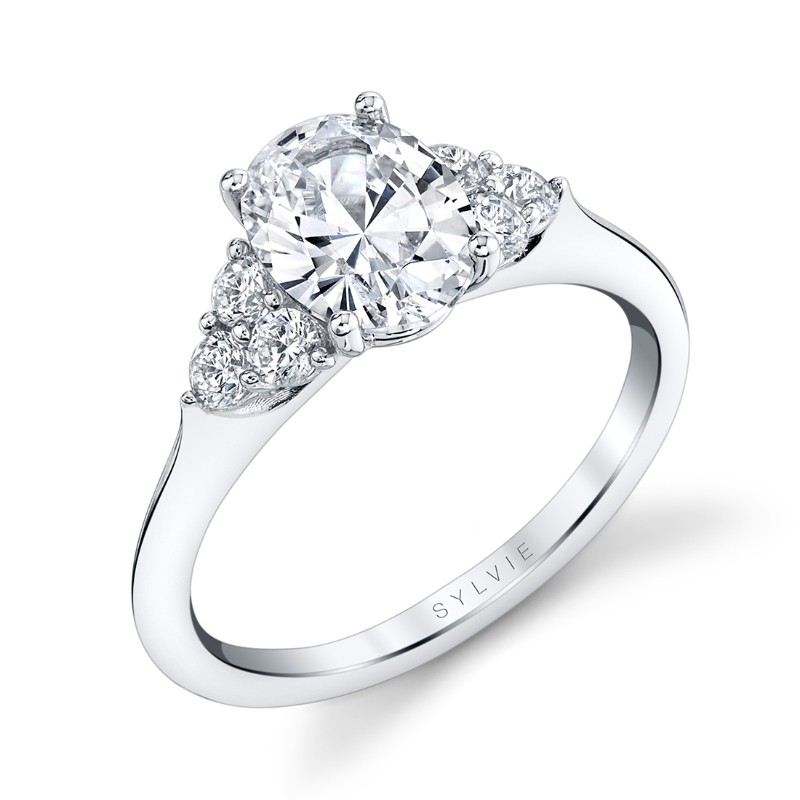 Oval Cut Engagement Ring with Side Stone Clusters - Skylar