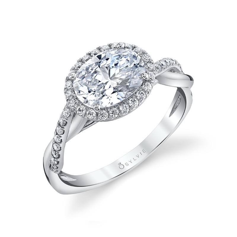 East-West Oval Engagement Ring with Halo - Isabelle