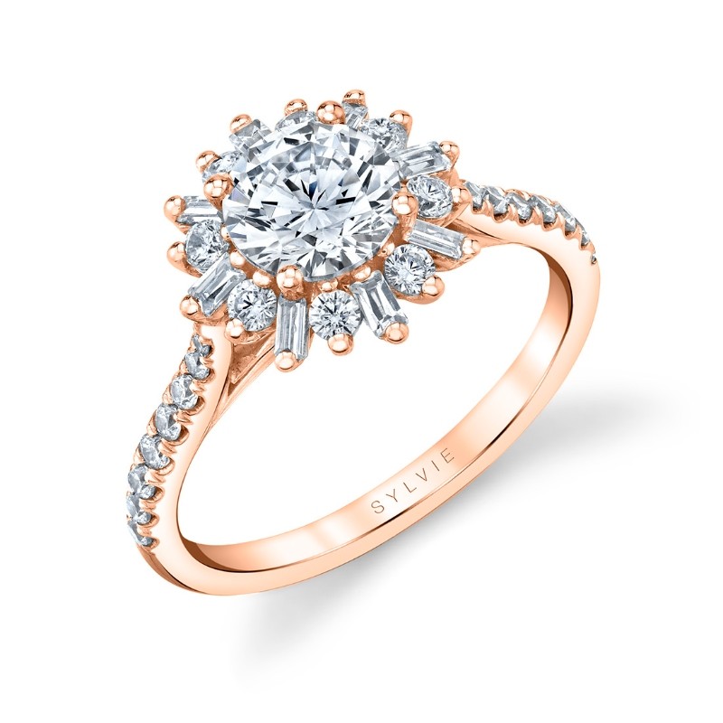 Round Cut Floral Halo Engagement Ring - Alana