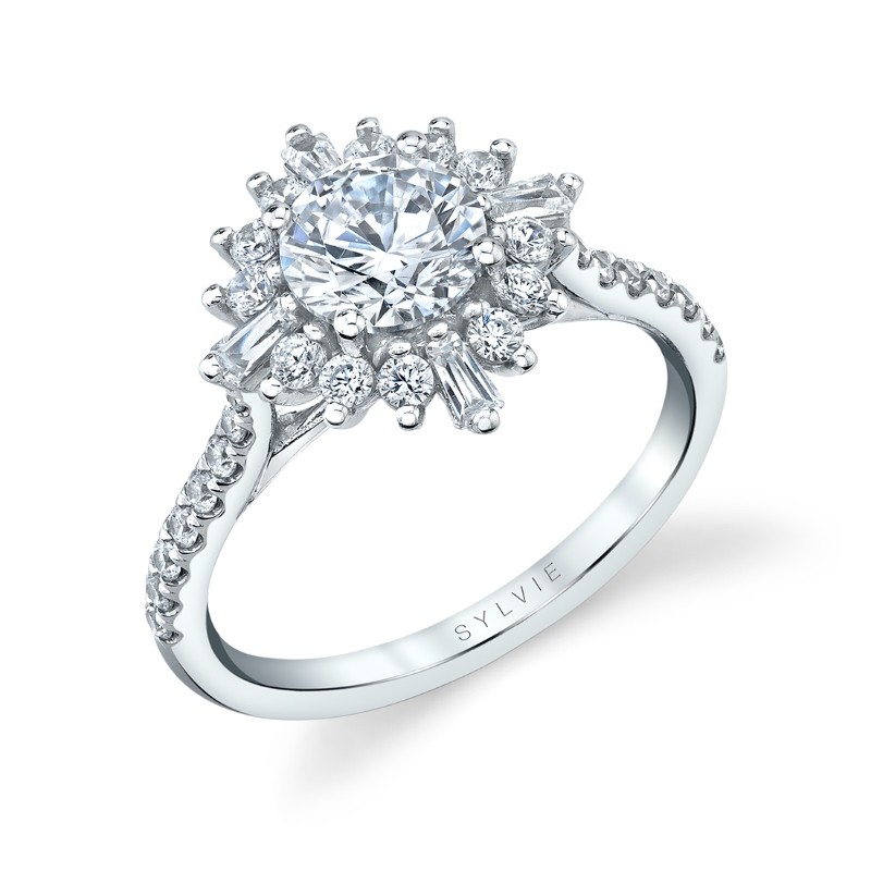 Round Cut Floral Halo Engagement Ring - Aspen