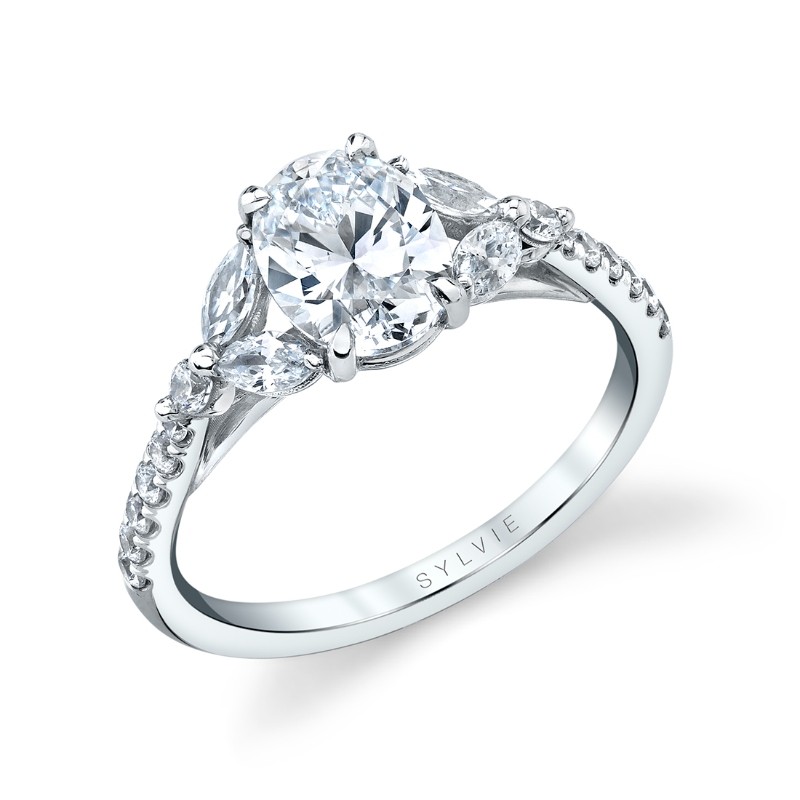Oval Cut Unique Three Stone Engagement Ring - Bernice