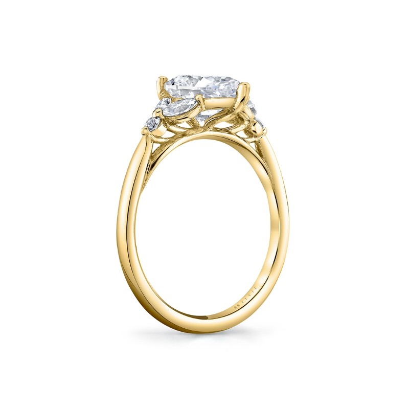 Pear Shaped Unique Three Stone Engagement Ring - Alina