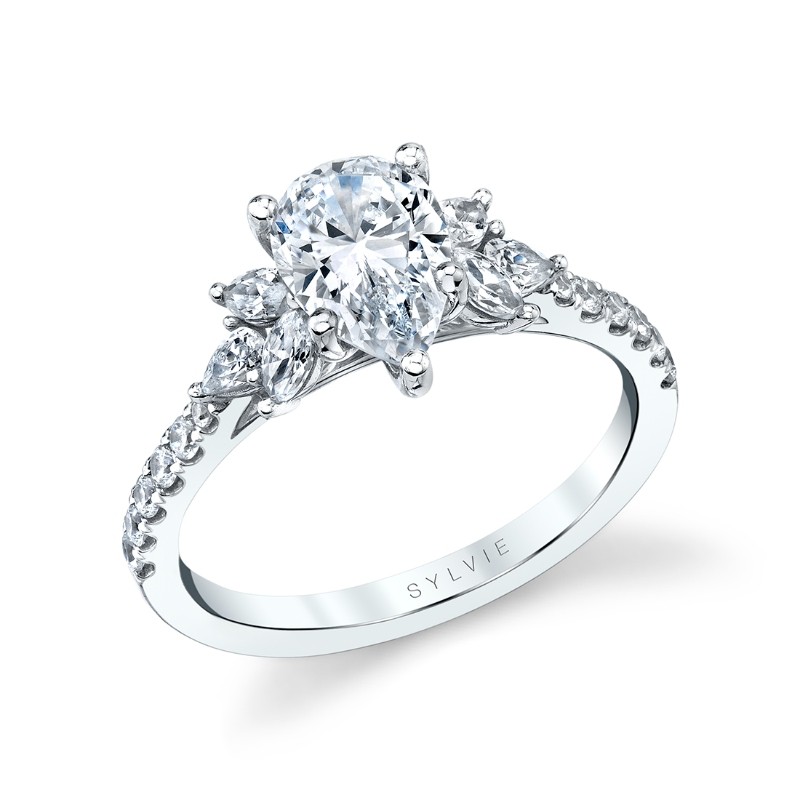 Pear Cut Classic Engagement Ring with Side Stones - Bethany