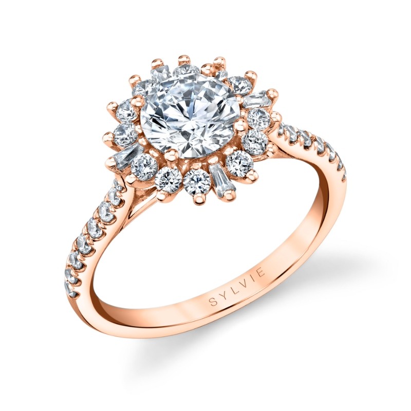 Round Cut Floral Halo Engagement Ring - Ariana