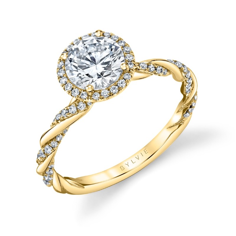 Round Cut Diamond Spiral Halo Engagement Ring - Carson