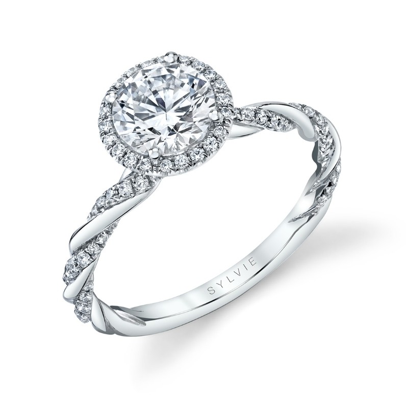 Round Cut Diamond Spiral Halo Engagement Ring - Carson