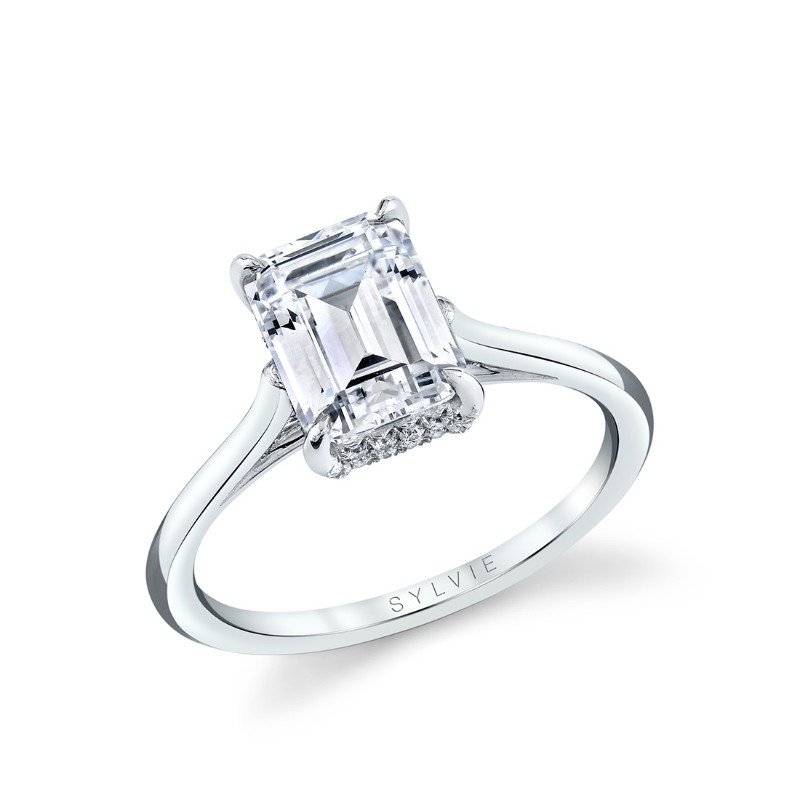 Emerald Cut Solitaire Hidden Halo Engagement Ring - Carter