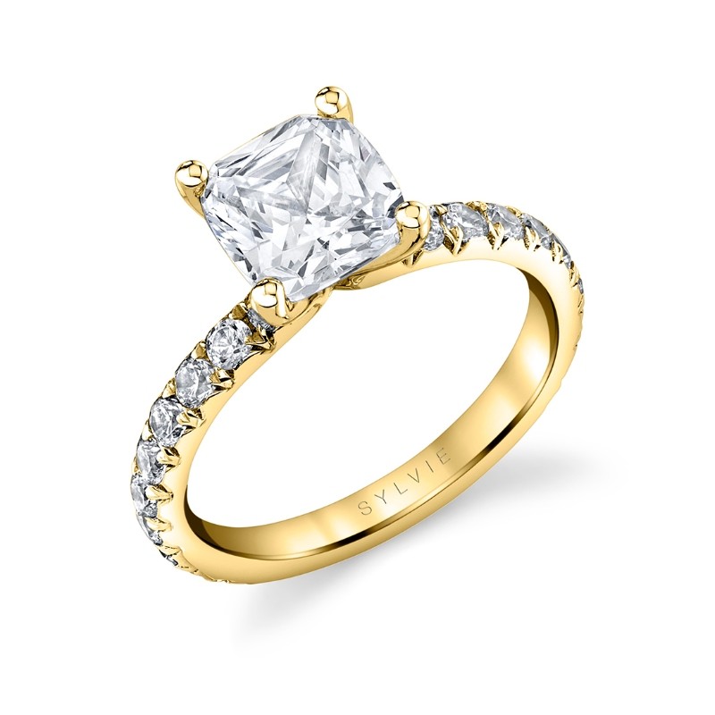 Cushion Cut Classic Wide Band Engagement Ring - Querida