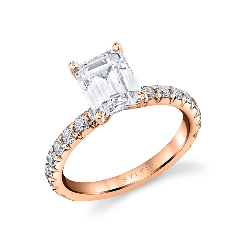 Emerald Cut Classic Wide Band Engagement Ring - Querida